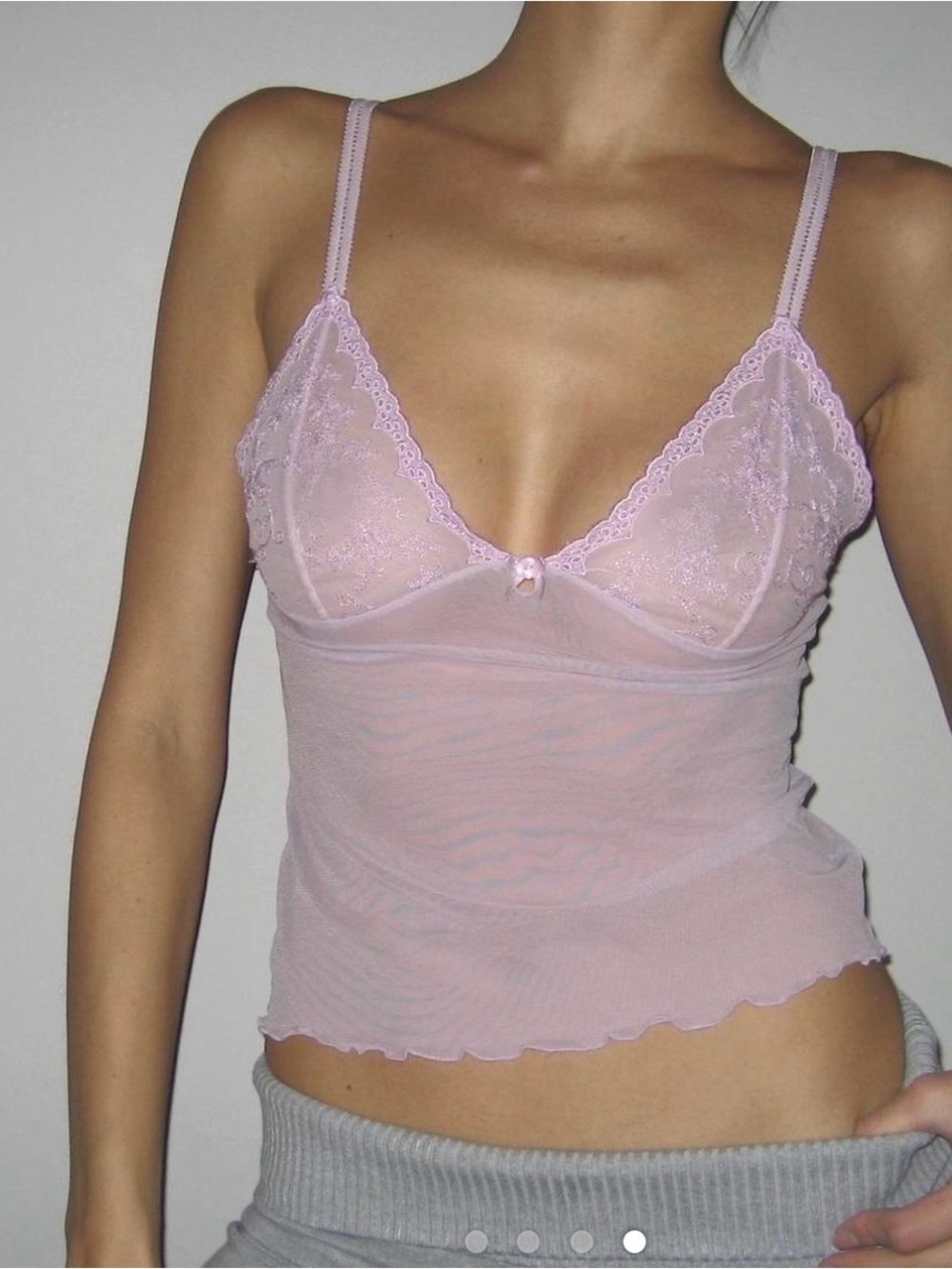 Sheer Lace Trim Pink Babydoll Camisole
